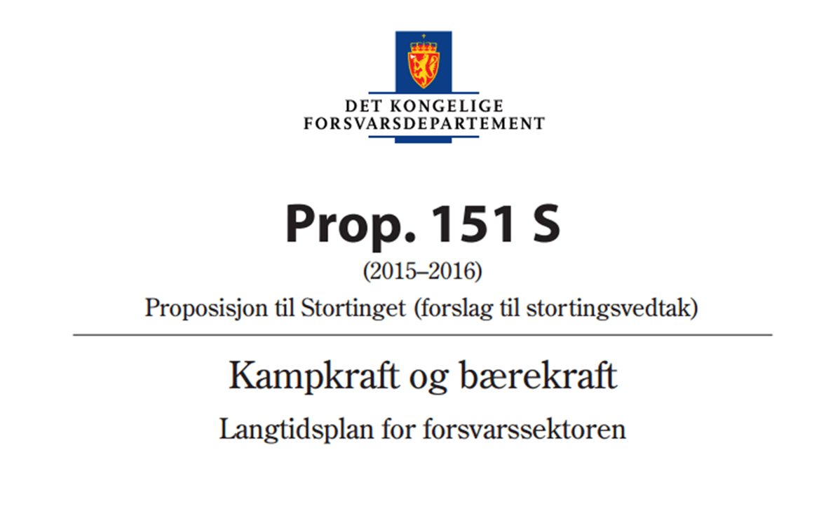 Prop. 151 S – Kampkraft og bærekraft, Langtidsplan for forsvarssektoren