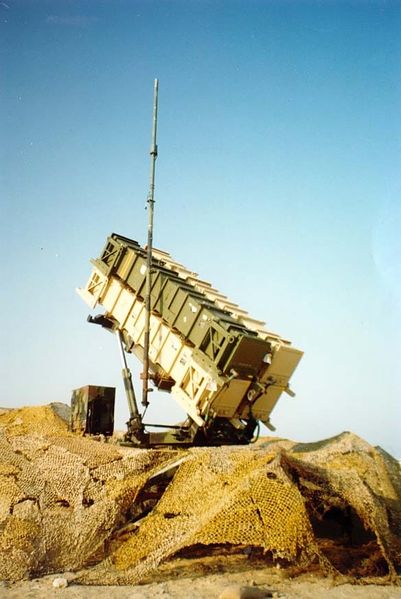 Patriot missile launcher deployed in desert