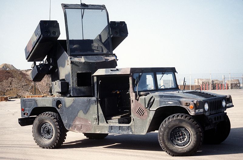 Avenger short-range air defense system on HUMVEE