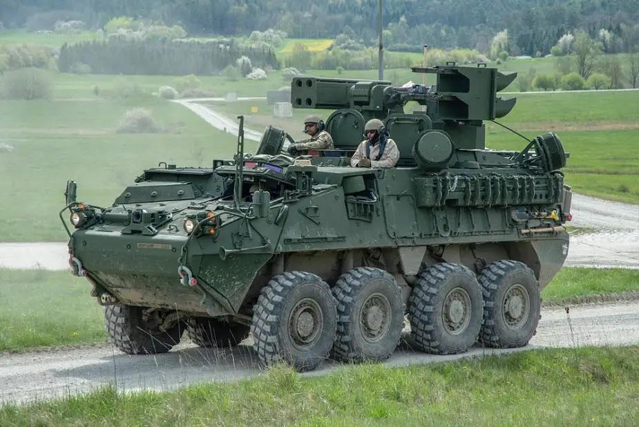 M-SHORAD SGT Stout Stryker air defense vehicle on patrol in Europe