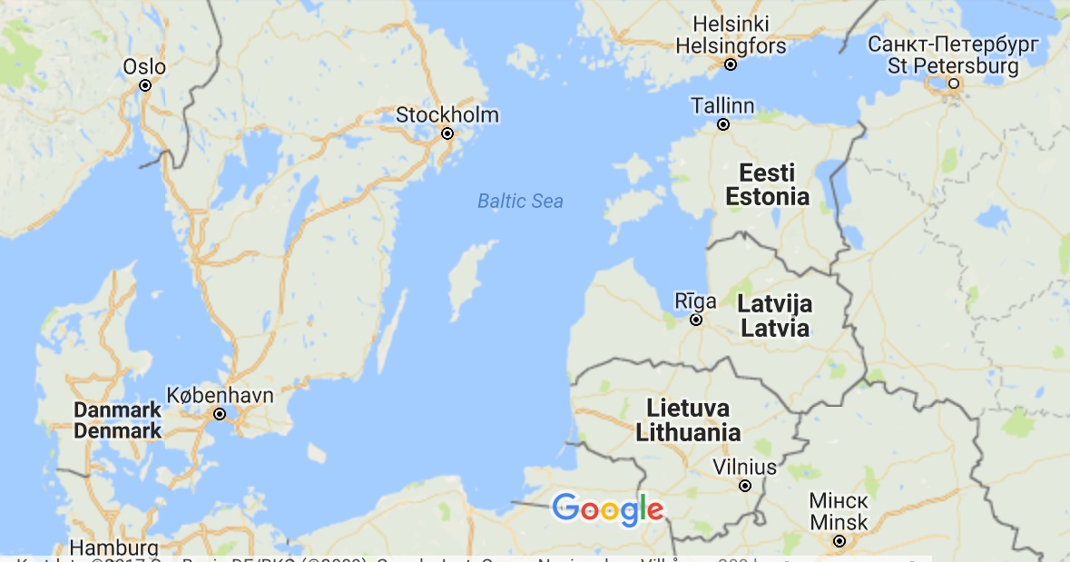 Map of the Baltic Sea region showing Norway, Sweden, Finland and the Baltic states