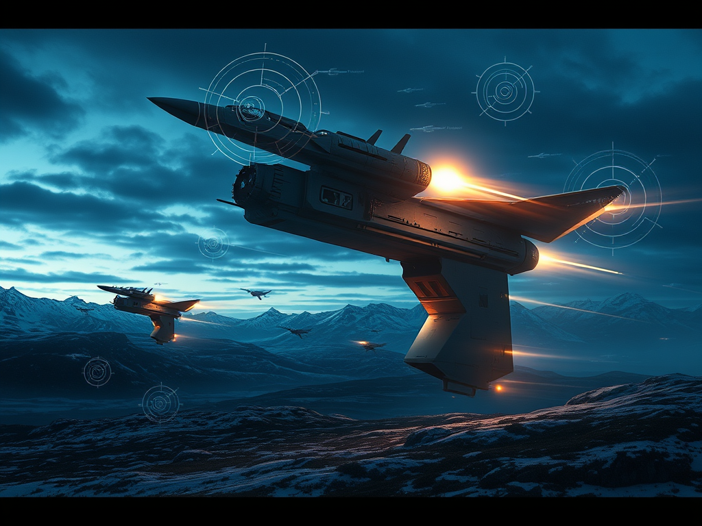 Air defense systems and aircraft in a Nordic landscape