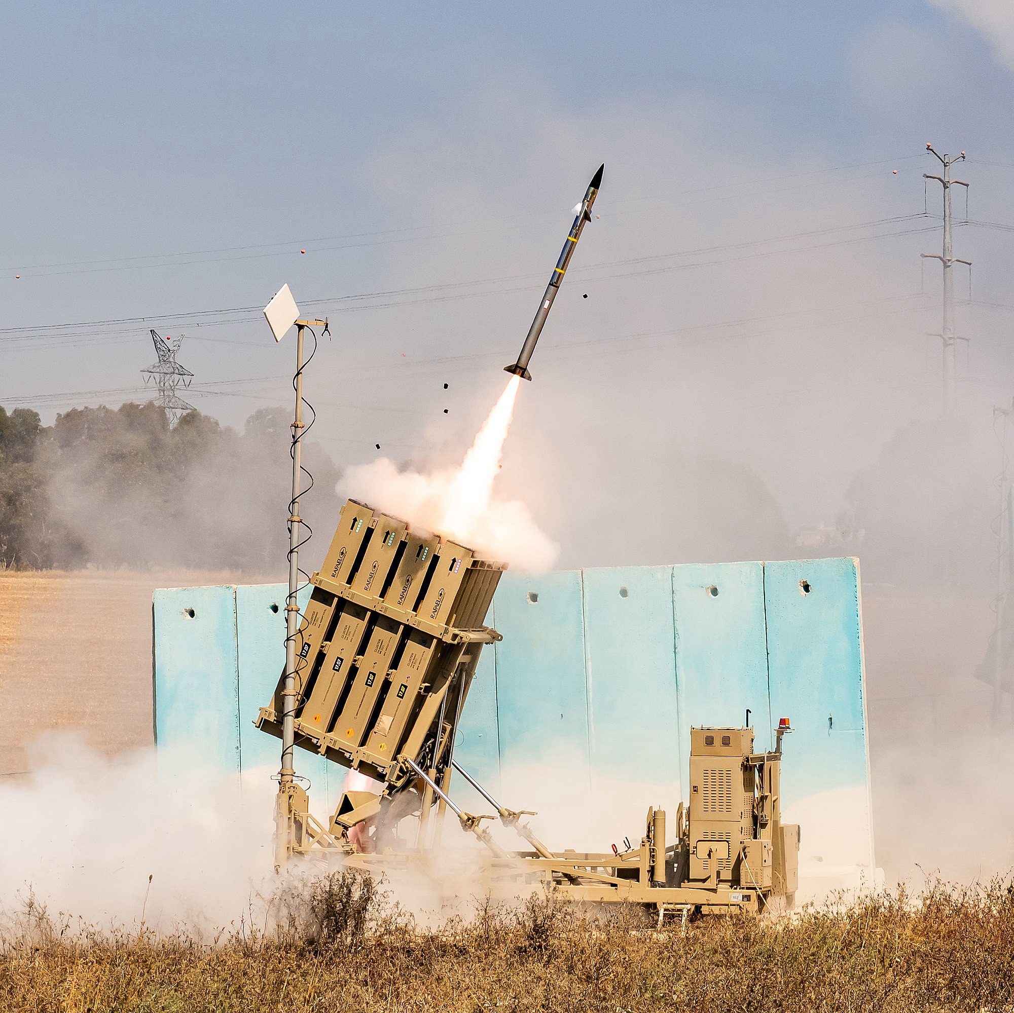Iron Dome air defense system firing an interceptor missile
