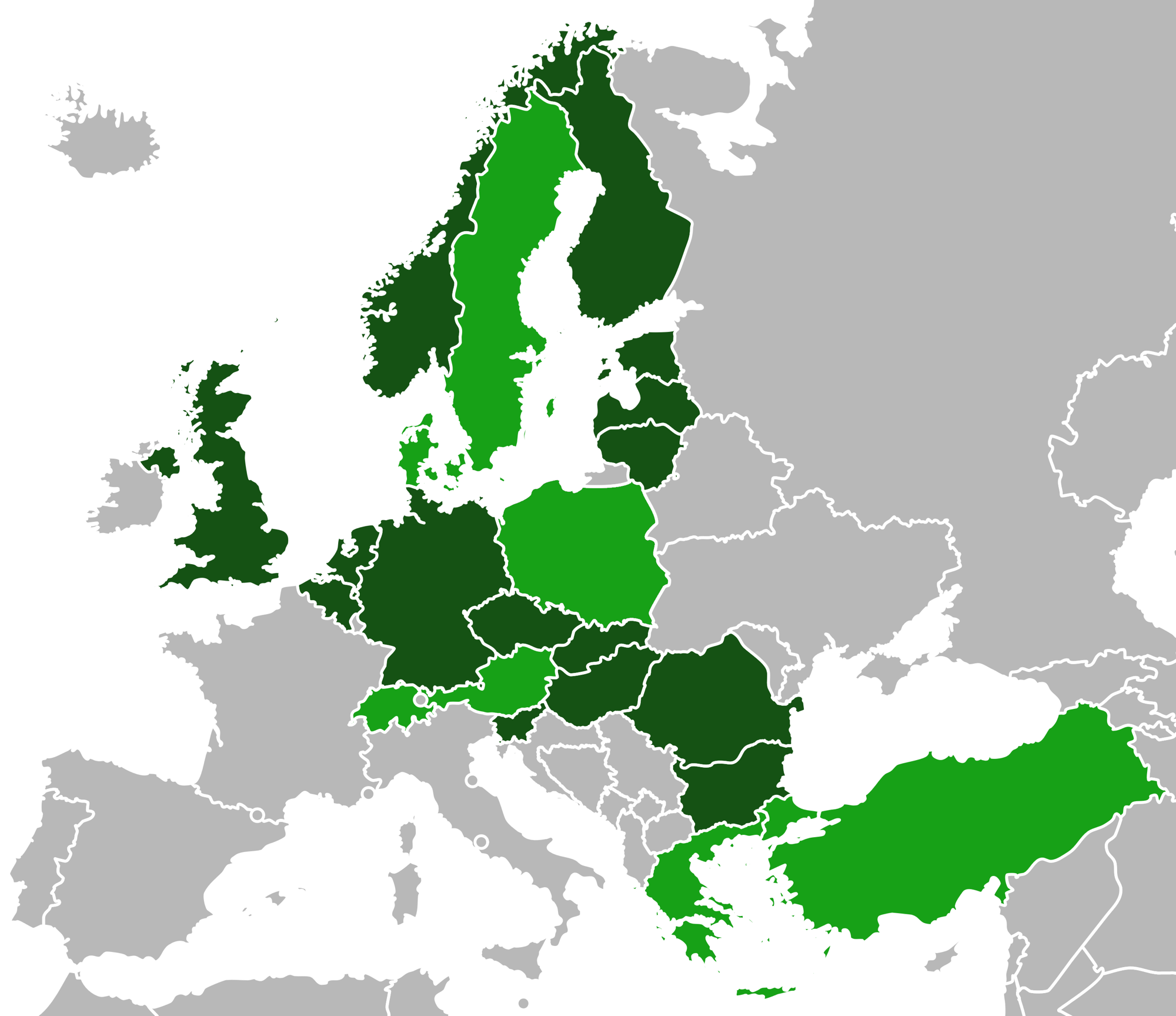 Map of Europe highlighting NATO member states
