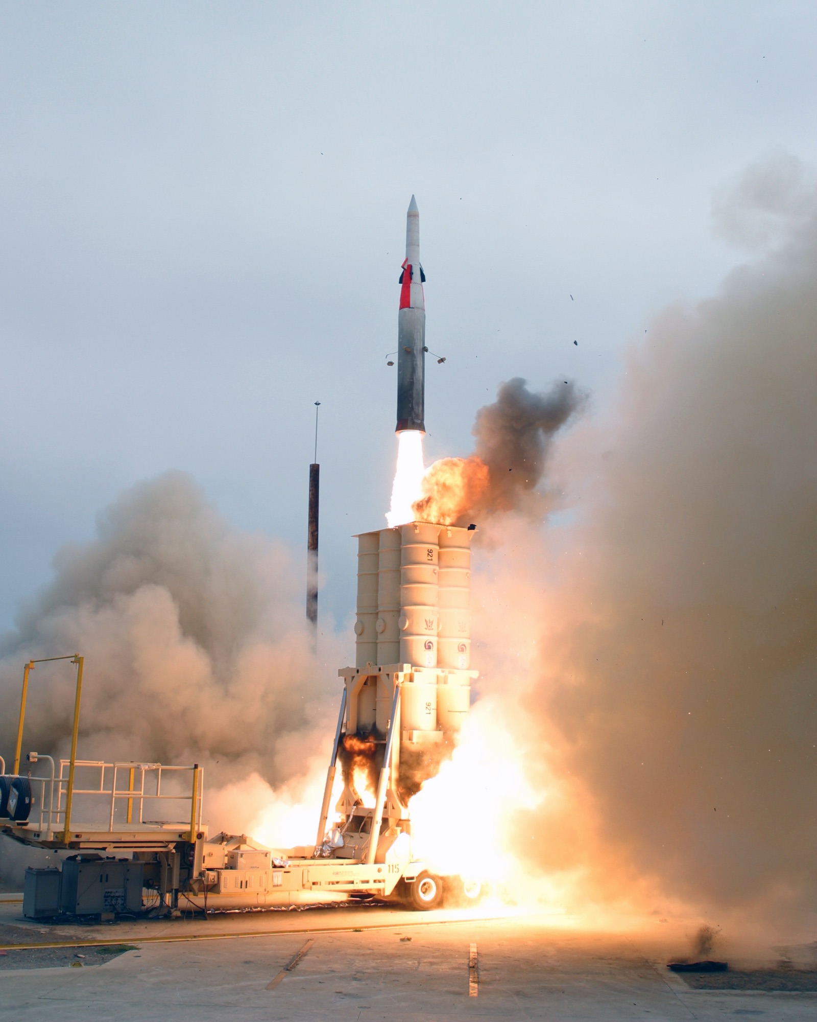 THAAD air defense system firing in snowy terrain