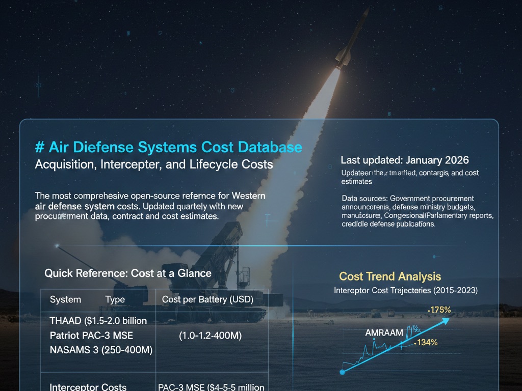Air defense systems cost database infographic January 2026